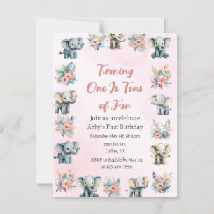 Olifanten & Boho Oerwoud bloemen op roze verjaarda Briefkaart
