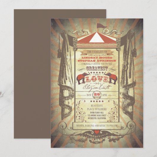 Olifanten Carnaval Circus Huwelijksuitnodigingen Kaart (Voorkant / Achterkant)