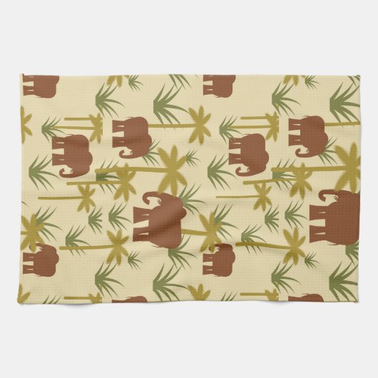 Olifanten en palmen in camouflage theedoek (Horizontaal)