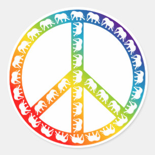 Olifanten en vredesymbool ronde sticker