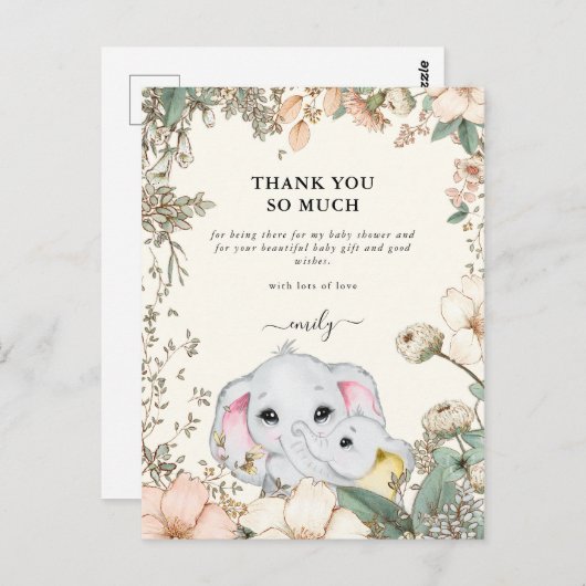 Olifanten Foliage Cream Baby shower Dank u Briefkaart (Voorkant / Achterkant)