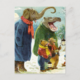 Olifanten Hippopotamus & Beren Christmas Caroling Feestdagenkaart