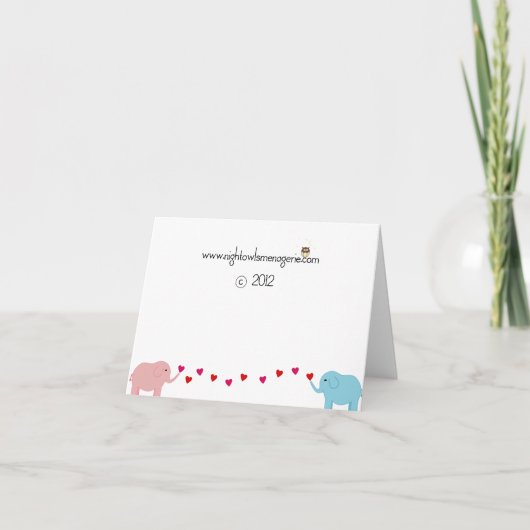 Olifanten in blauw en roze tweeling dank u bedankkaart (Achterkant)