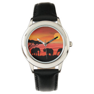 Olifanten in de Serengeti Sunset Horloge