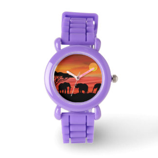 Olifanten in de Serengeti Sunset Horloge