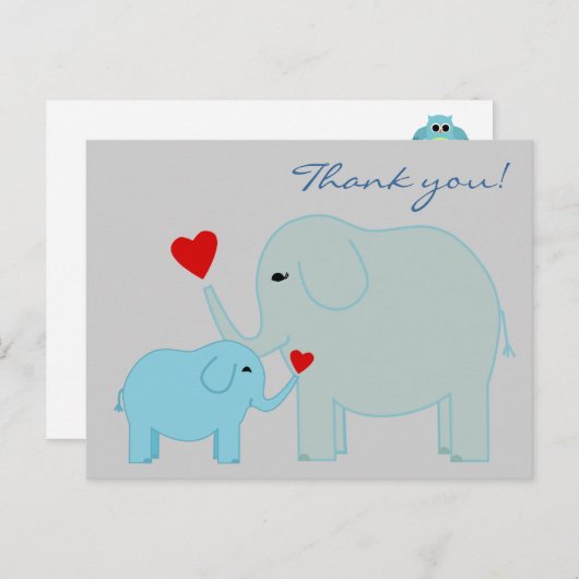 Olifanten in het blauw Dank u Briefkaart (Voorkant / Achterkant)