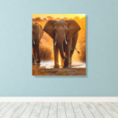 Olifanten kudde bij waterpoel canvas afdruk (Insitu (Houten vloer))