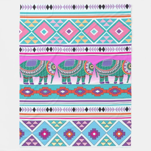 Olifanten met Aztec Pattern Fleece Deken (Voorkant)