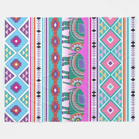 Olifanten met Aztec Pattern Fleece Deken (Voorkant (Horizontaal))