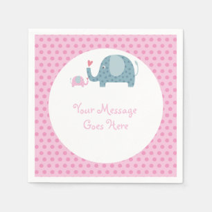 Olifanten met stippen roze baby shower servet