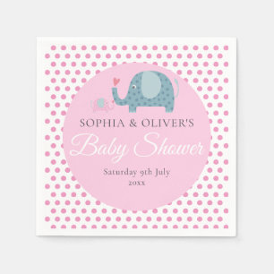 Olifanten met stippen roze couples baby shower servet