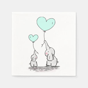 Olifanten   Mint Green Heart Balloons Baby shower Servet