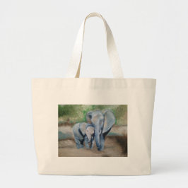 Olifanten — Moeder en Baby Grote Tote Bag