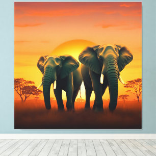 Olifanten op de Afrikaanse vlaktes Canvas. Canvas Afdruk