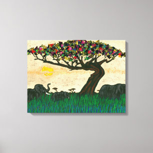 Olifanten op de Planes van Afrika Canvas Afdruk