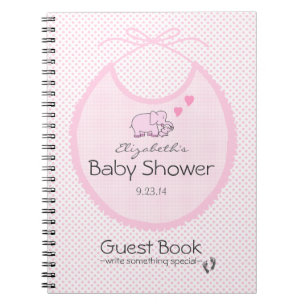Olifanten op roze bib-Baby shower gastboek- Notitieboek