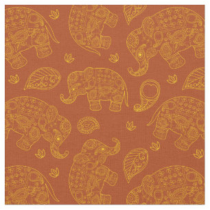 Olifanten Paisley patroon in goud en bruin Stof