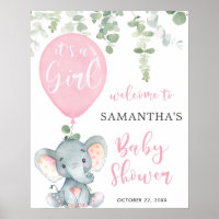 Olifanten roze ballon meisje baby shower welkom