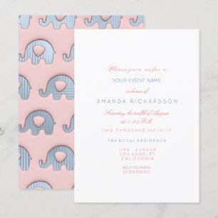 Olifanten Roze Pastel Blauw Baby shower Wit Kaart