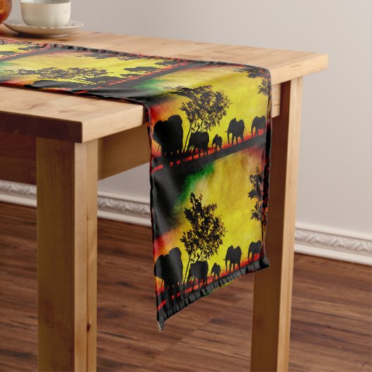 Olifanten Sunset Table Runner Korte Tafelloper (Voorbeeld)