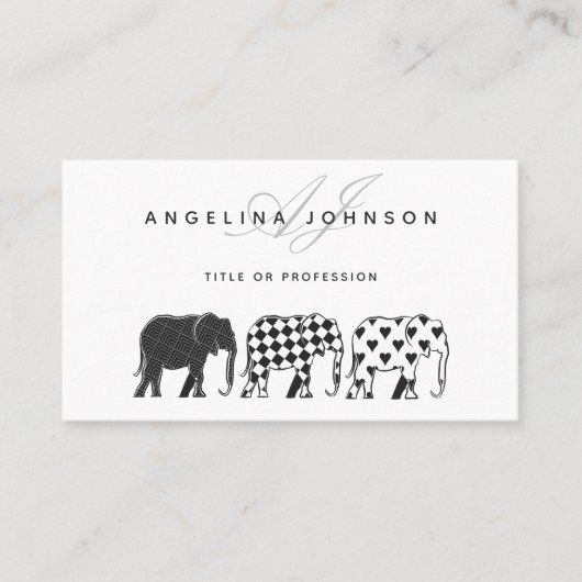 Olifanten, zwart en wit patroon Professional Visitekaartje (Voorkant)