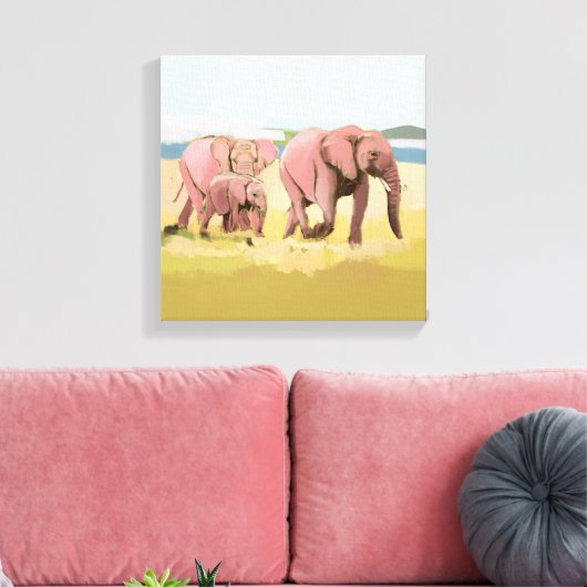 Olifantenfamilie in het wild canvas afdruk (Insitu (Woonkamer))