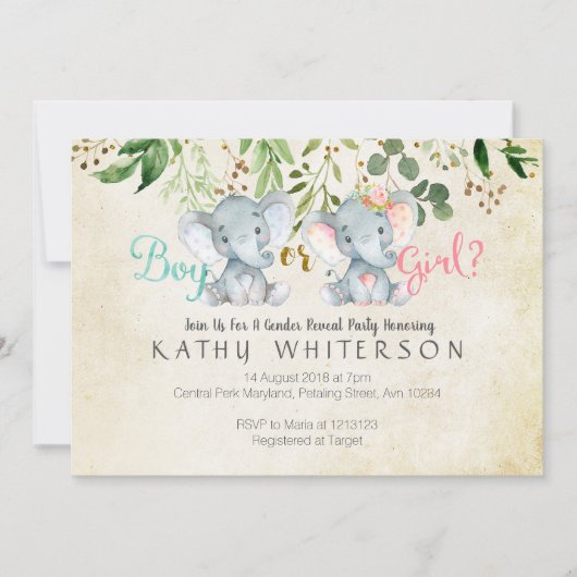 Olifantengeslacht onthult Invitation Greenery Kaart (Voorkant)