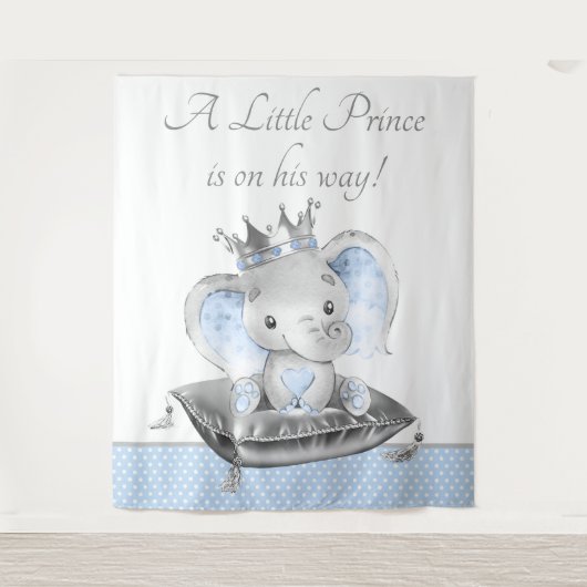 Olifantenprins Baby Shower Banner Achtergrond Wandkleed (Voorkant)