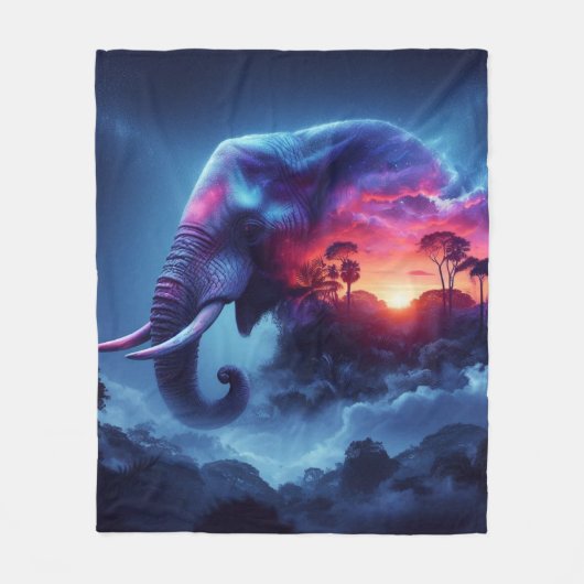 Olifantensilhouet samengevoegd met levendige zonso fleece deken (Voorkant)