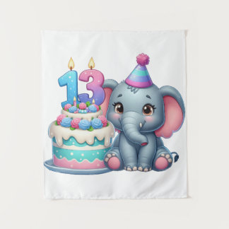 Olifantentaart voor 13e verjaardag wandkleed