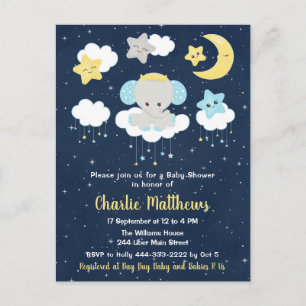 Olifantje Baby Shower Blauw en Marineblauw Briefkaart