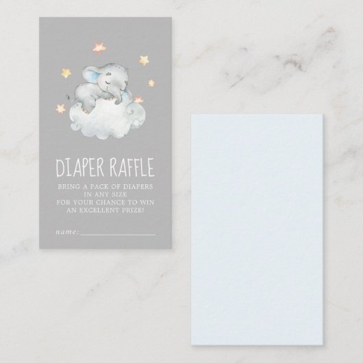 Olifantje | Grijze Baby showers luier Raffle Informatiekaartje (Voorkant / Achterkant)