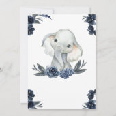 Olifantje Waterverf Bloemen Navy Blauw Baby Invi Kaart (Achterkant)