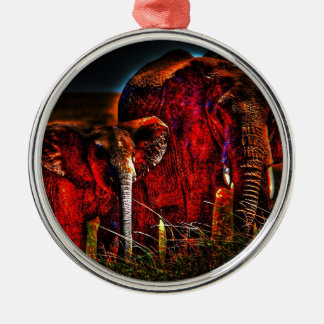 Olifantmoeder en kalf metalen ornament