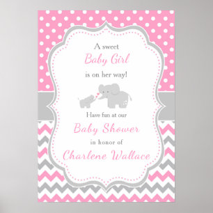 Olifantroze en grijs Baby shower Poster