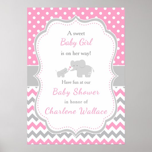 Olifantroze en grijs Baby shower Poster (Voorkant)