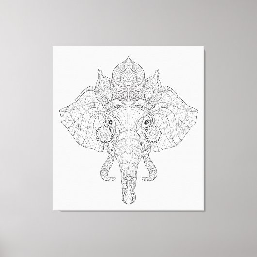 Olifantshoofd Zendoodle 6 Canvas Afdruk (Voorkant)