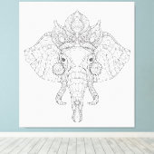 Olifantshoofd Zendoodle 6 Canvas Afdruk (Insitu (Houten vloer))