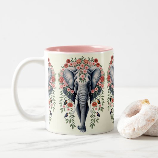 Olifantskop en bloemen tweekleurige koffiemok (Met donut)