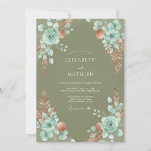 Olijf Aqua Pampas Eucalyptus Bruiloft Kaart