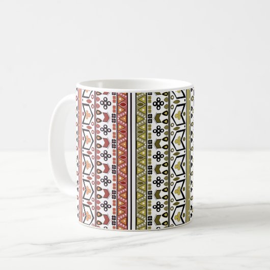Olijf- en bruine geometrische etnische ornament koffiemok (Voorkant links)
