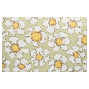 Olijf en goud Single Line Daisy Pattern Stof