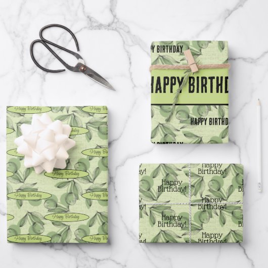 Olijf en groen patroon gepersonaliseerde boodschap inpakpapier vel (Voorkant)