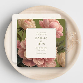 Olijf en ivoor | Bloemen Roos bruiloft Kaart