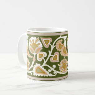 Olijf en perzik Art Nouveau Floral Coffee Mok