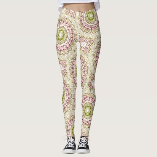 Olijf en Roos Mandala Pattern Leggings (Voorkant)