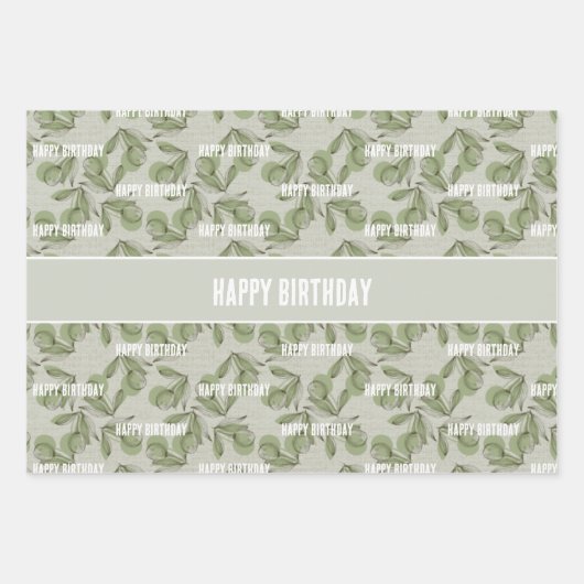 Olijf- en stengelpatroon met gepersonaliseerde boo inpakpapier vel (Voorkant 2)