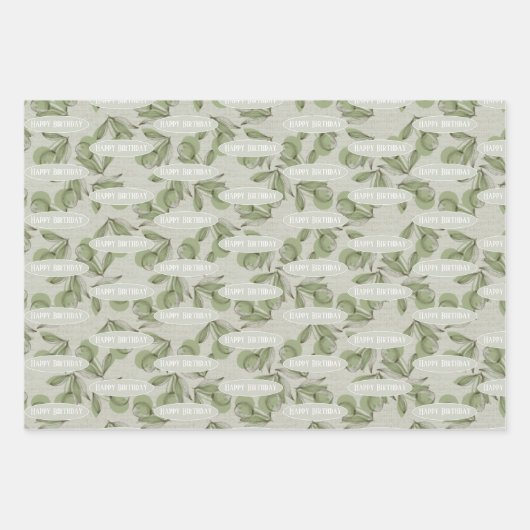 Olijf- en stengelpatroon met gepersonaliseerde boo inpakpapier vel (Voorkant)