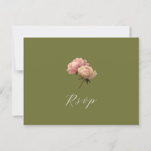 Olijf en wit   Roos bruiloft RSVP Briefkaart