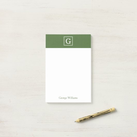 Olijf Groen Geformatteerd Monogram Gepersonaliseer Post-it® Notes (Op bureau)